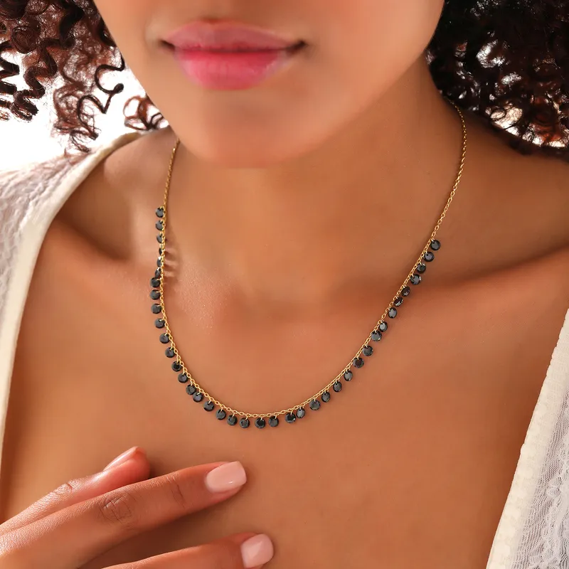 Gold Plated Elegant Necklace with Black Zircon Stones