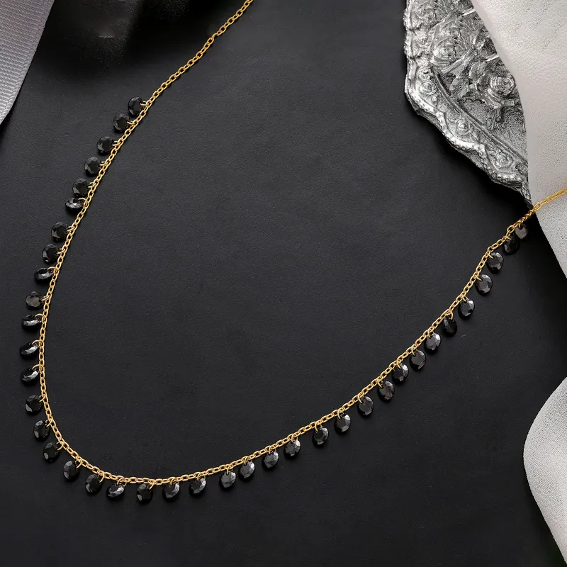 Gold Plated Elegant Necklace with Black Zircon Stones