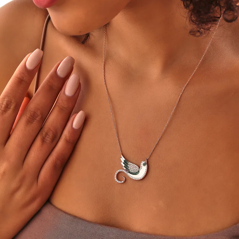 Gold Plated Emerald Phoenix Necklace