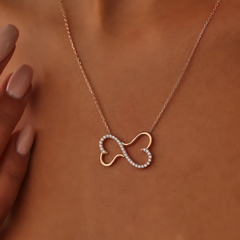 Gold Plated Eternal Two Heart Necklace