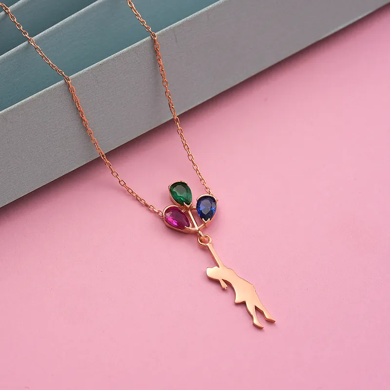 Elegant Tri-Stone Zirconia Gold Plated Necklace for Her