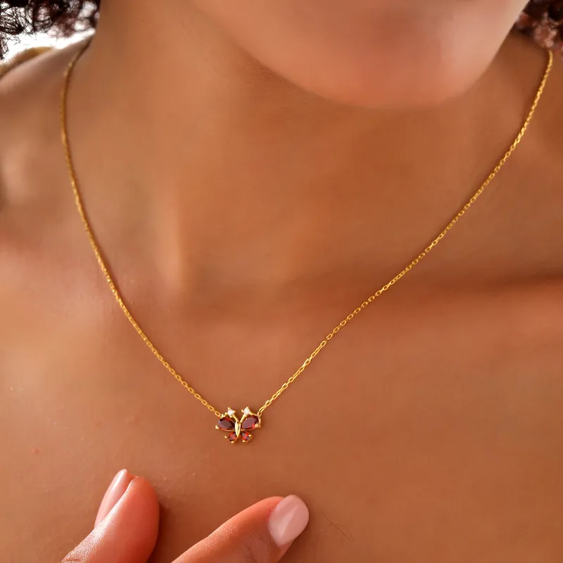 Gold Plated Necklace with Butterfly Pendant Made of Zirconia Stones