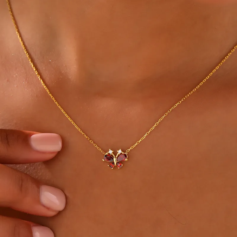 Gold Plated Necklace with Butterfly Pendant Made of Zirconia Stones