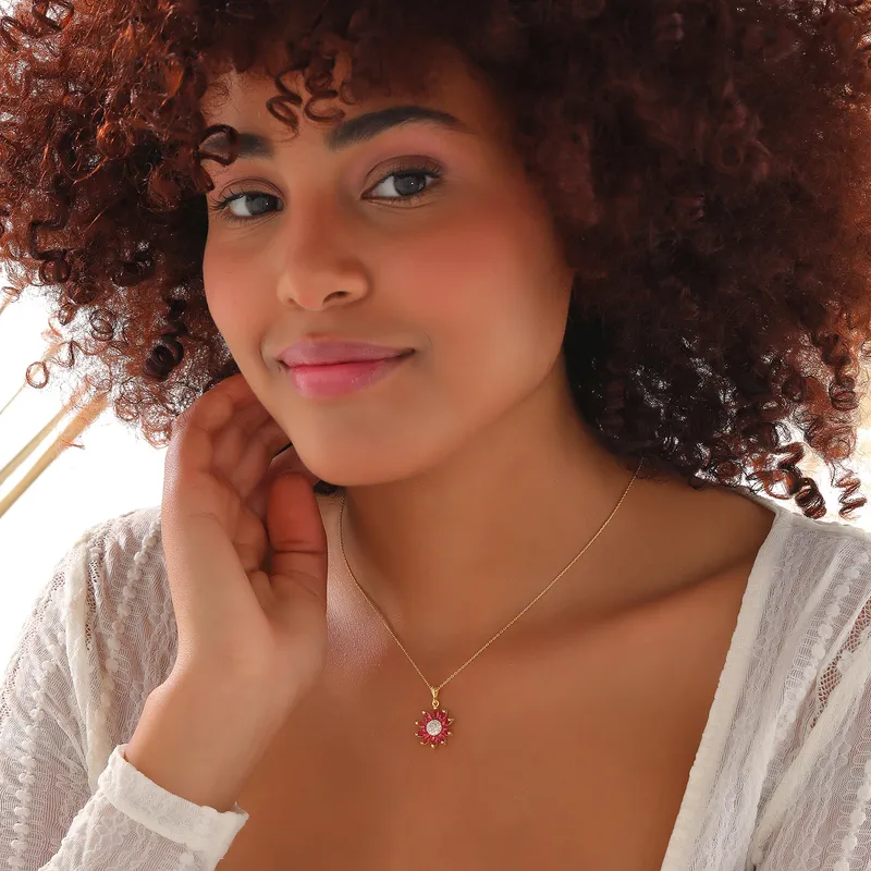 Gold Plated Necklace with Flower Pendant with Pink Zirconia Stones