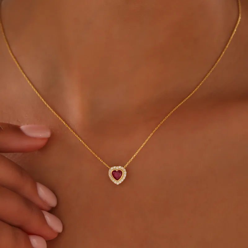 Gold Plated Necklace with Heart Pendant Made of Zirconia Stones