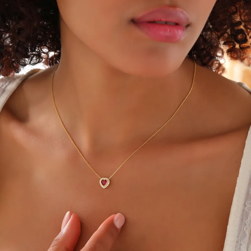 Gold Plated Necklace with Heart Pendant Made of Zirconia Stones