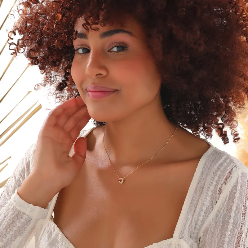 Gold Plated Necklace with Heart Pendant Made of Zirconia Stones