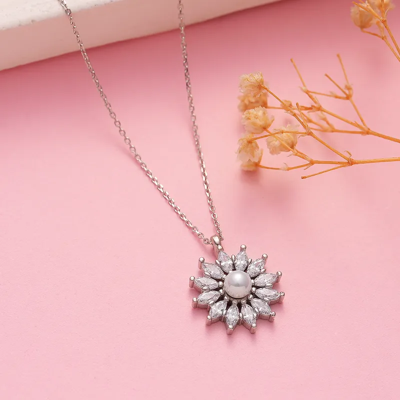 Pearl Flower Pendant Gold Plated Necklace for Her