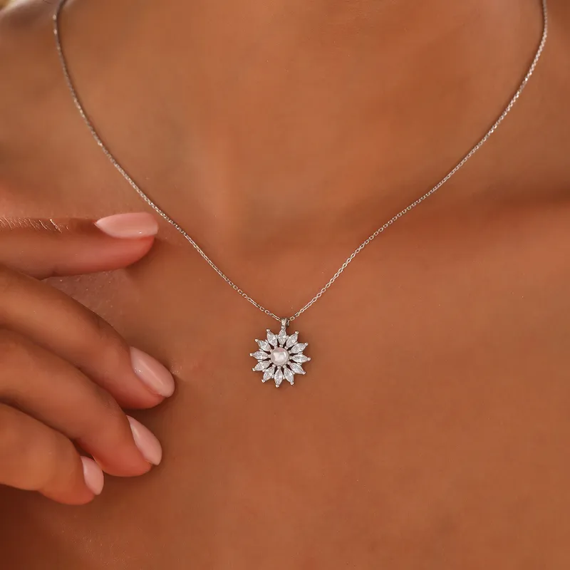 Pearl Flower Pendant Gold Plated Necklace for Her