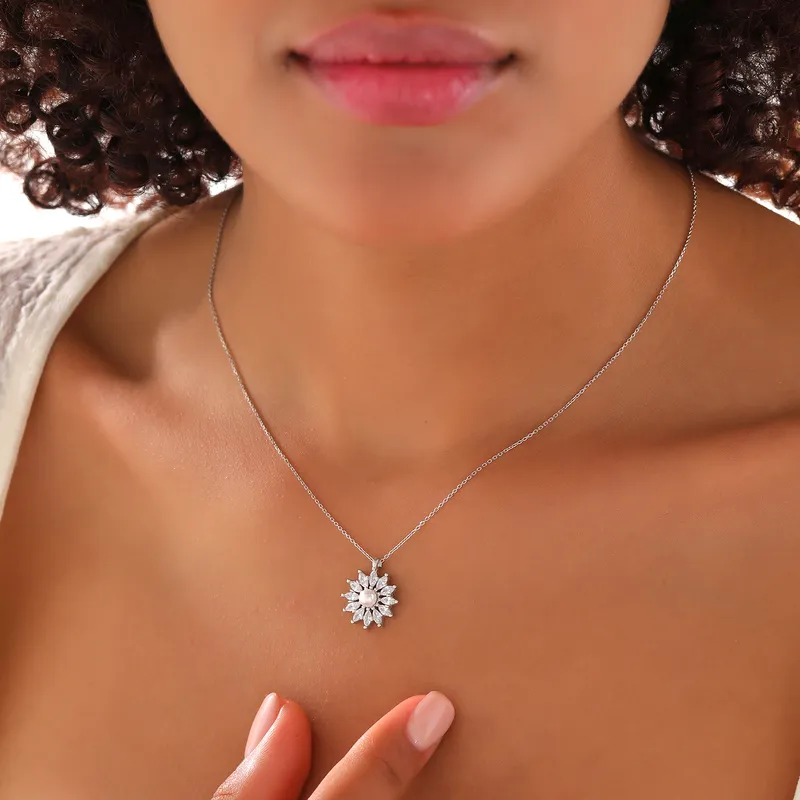 Pearl Flower Pendant Gold Plated Necklace for Her