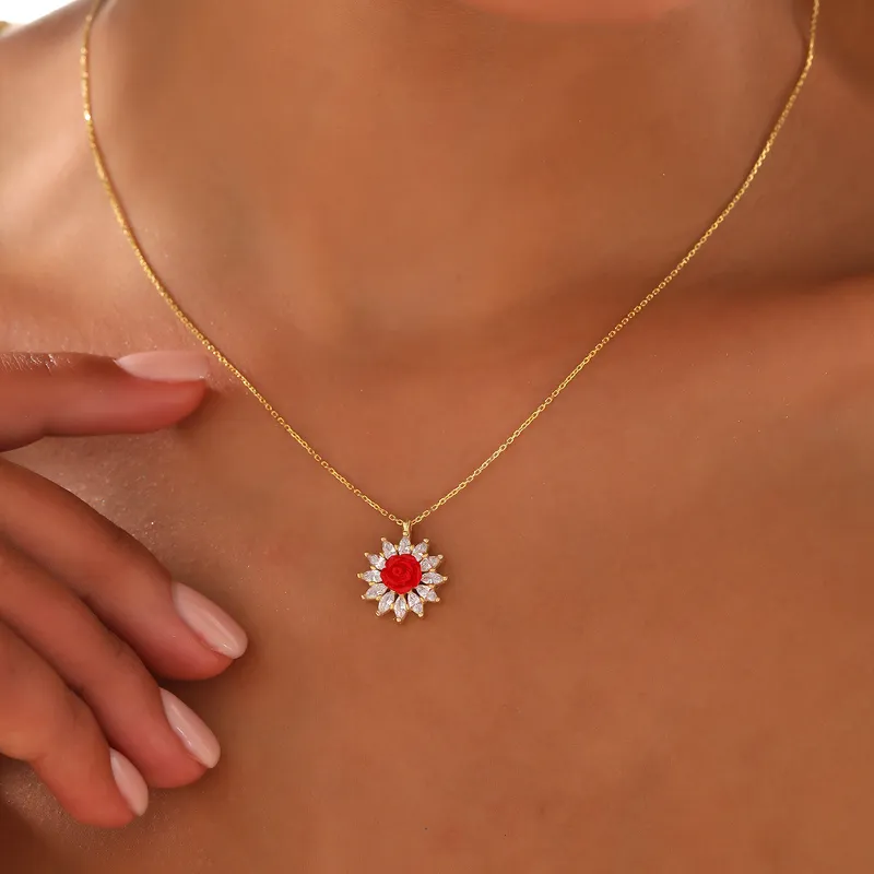 Gold Plated Rose Pendant Necklace Ideal for Her