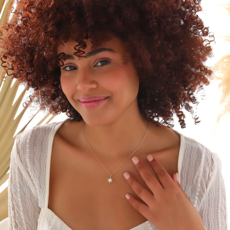 White Opal Sunburst Pendant Necklace for Her