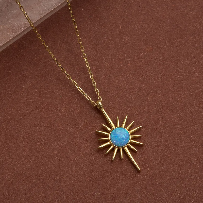 White Opal Sunburst Pendant Necklace for Her