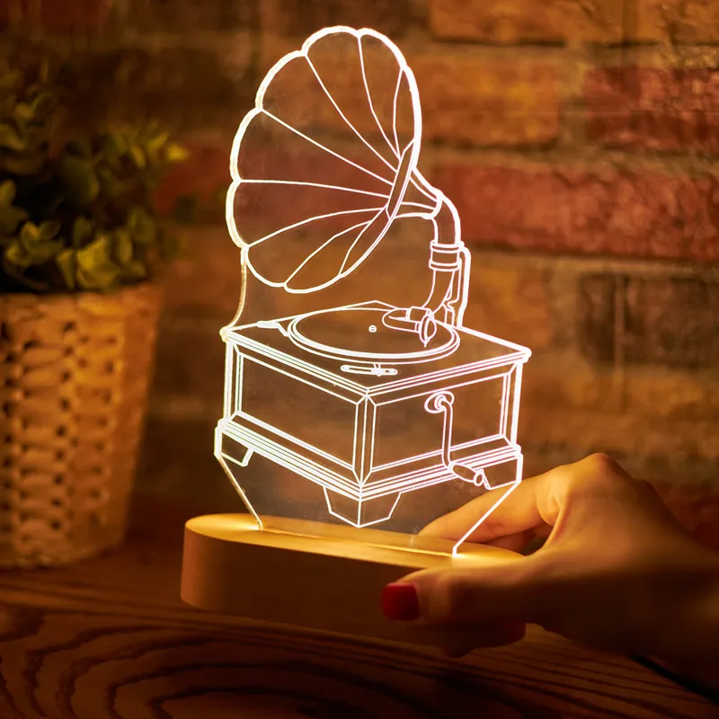 Gramophone Design 3D LED Night Lamp