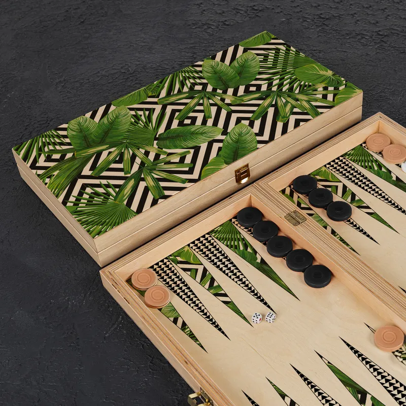 Green Leaves Minimal Handmade Modern Backgammon Set