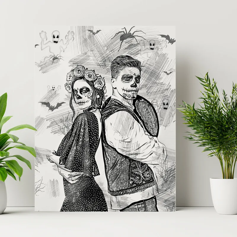 Halloween Gifts Charcoal Drawing Effect Canvas Print15.75x11.8