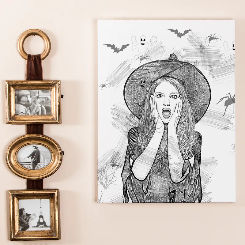 Halloween Gifts Charcoal Drawing Effect Canvas Print15.75x11.8