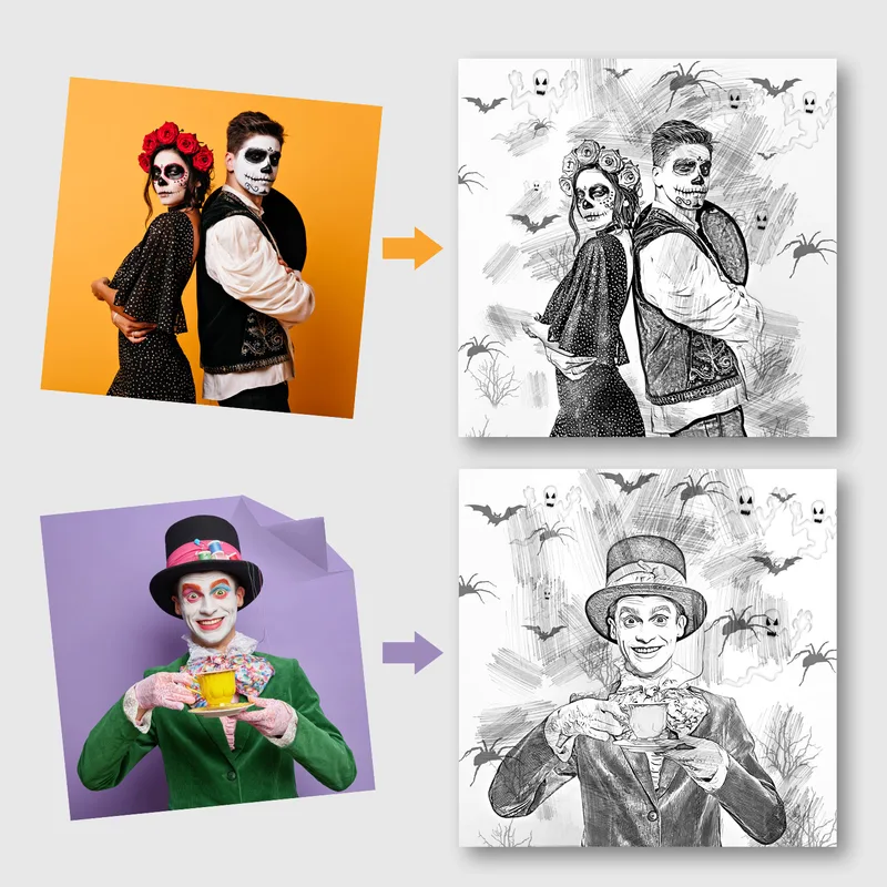 Halloween Gifts Charcoal Drawing Effect Canvas Print15.75x11.8