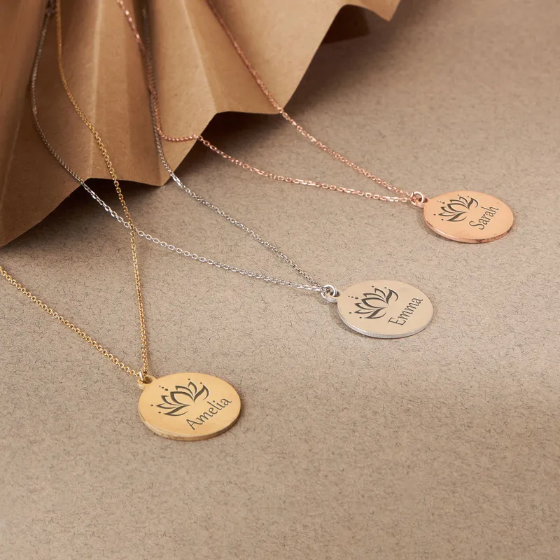 Handcrafted Sterling Silver Lotus Necklace with Your Name