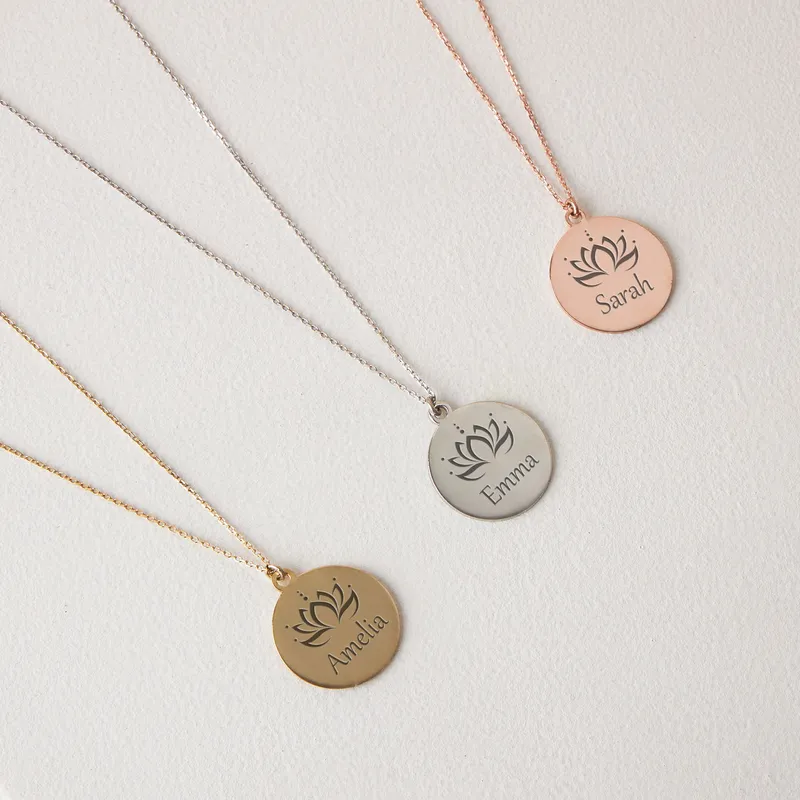 Handcrafted Sterling Silver Lotus Necklace with Your Name