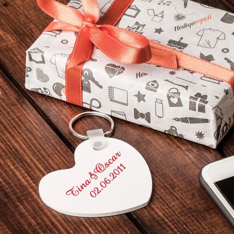 Heart Design Picture and Note Printed Keychain