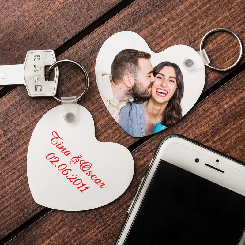 Heart Design Picture and Note Printed Keychain