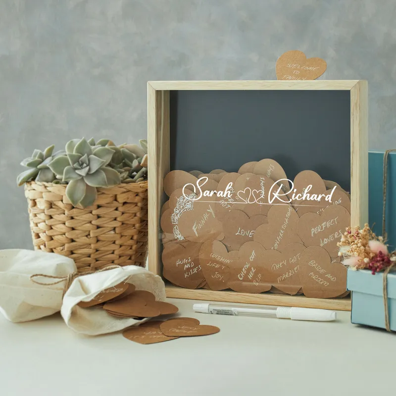 Heart Designed Personalized Wedding Keepsake Box for Wedding Wishes