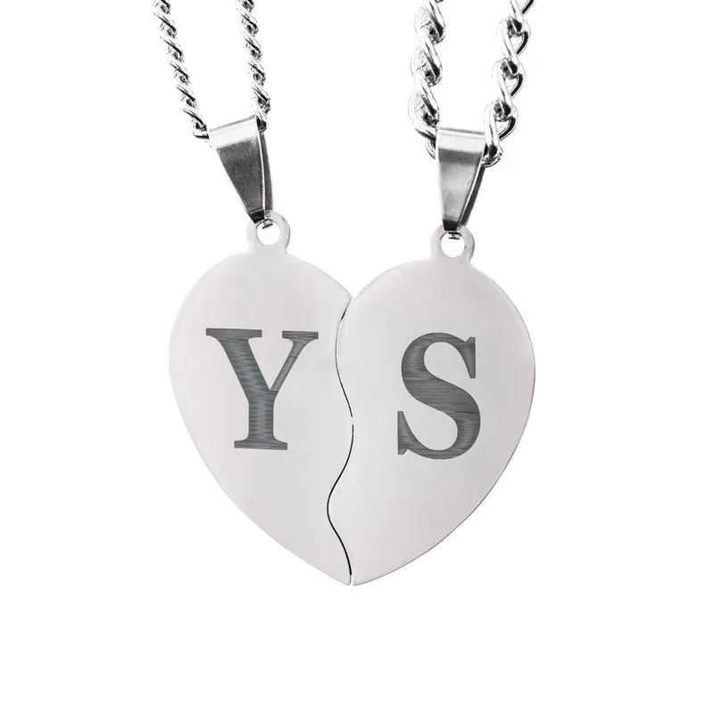 Personalised Couples Initial Heart Puzzle Necklace Set
