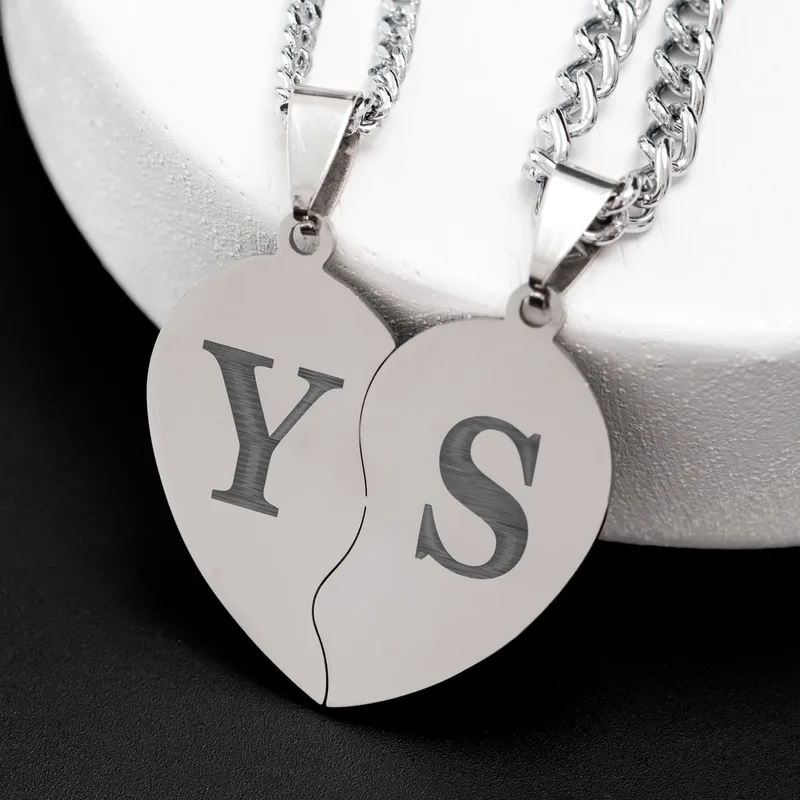 Personalised Couples Initial Heart Puzzle Necklace Set