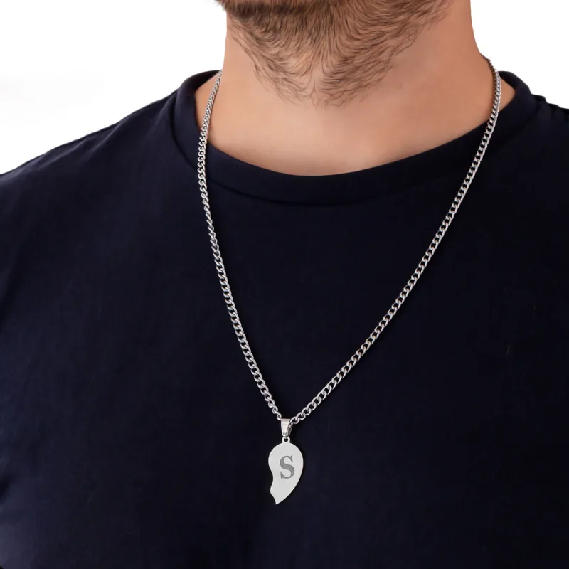 Personalised Couples Initial Heart Puzzle Necklace Set