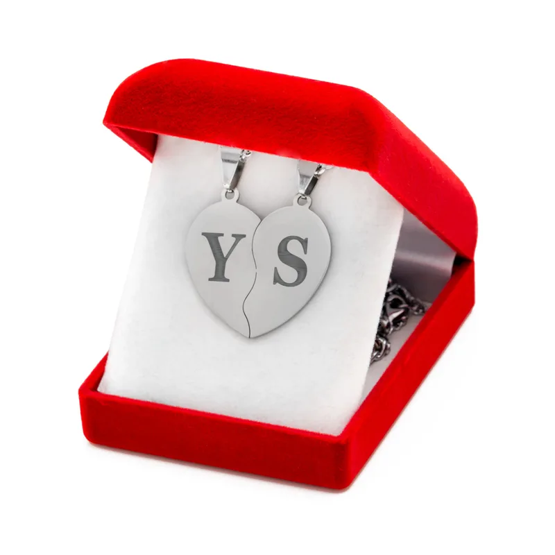 Personalised Couples Initial Heart Puzzle Necklace Set