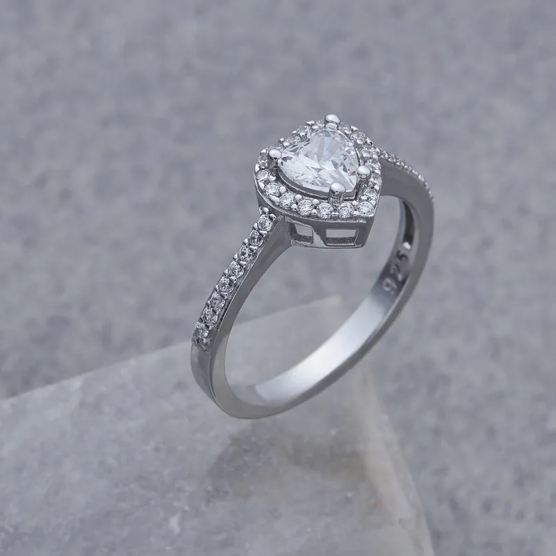 Heart Shaped Zircon Sterling Silver Ring for Her