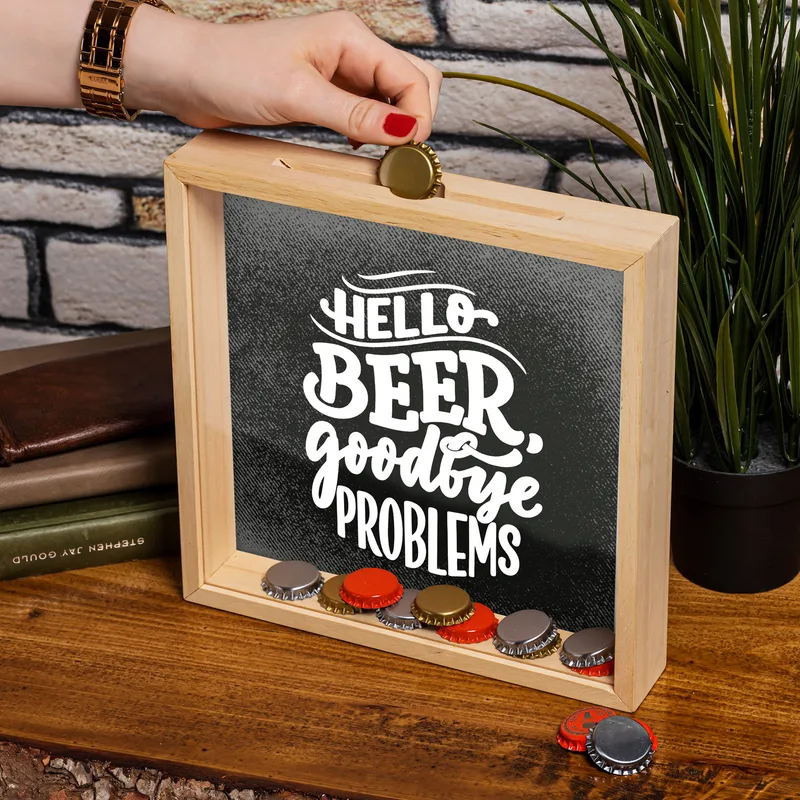 Hello Beer Goodbye Problems Beer Cap Collection Display Box
