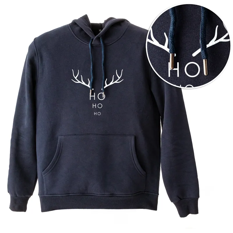 Ho Ho Ho Reindeer Printed Hooded Sweatshirt