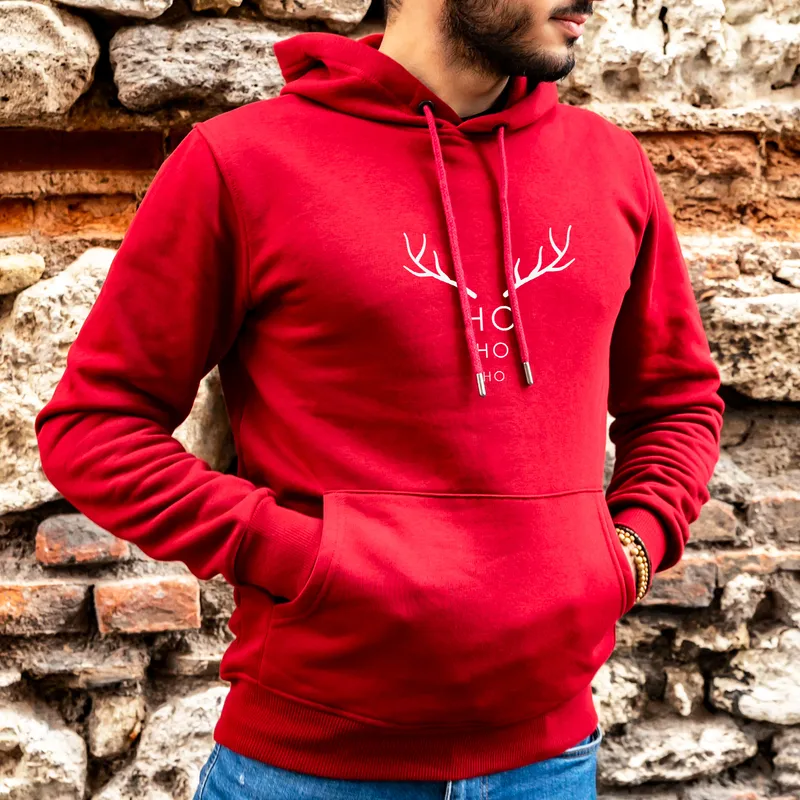 Ho Ho Ho Reindeer Printed Hooded Sweatshirt