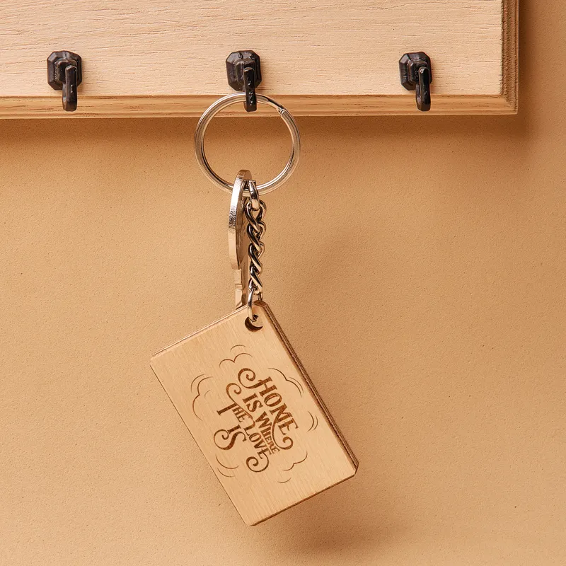 Home Is Where Love Is Engraved Wooden Keychain