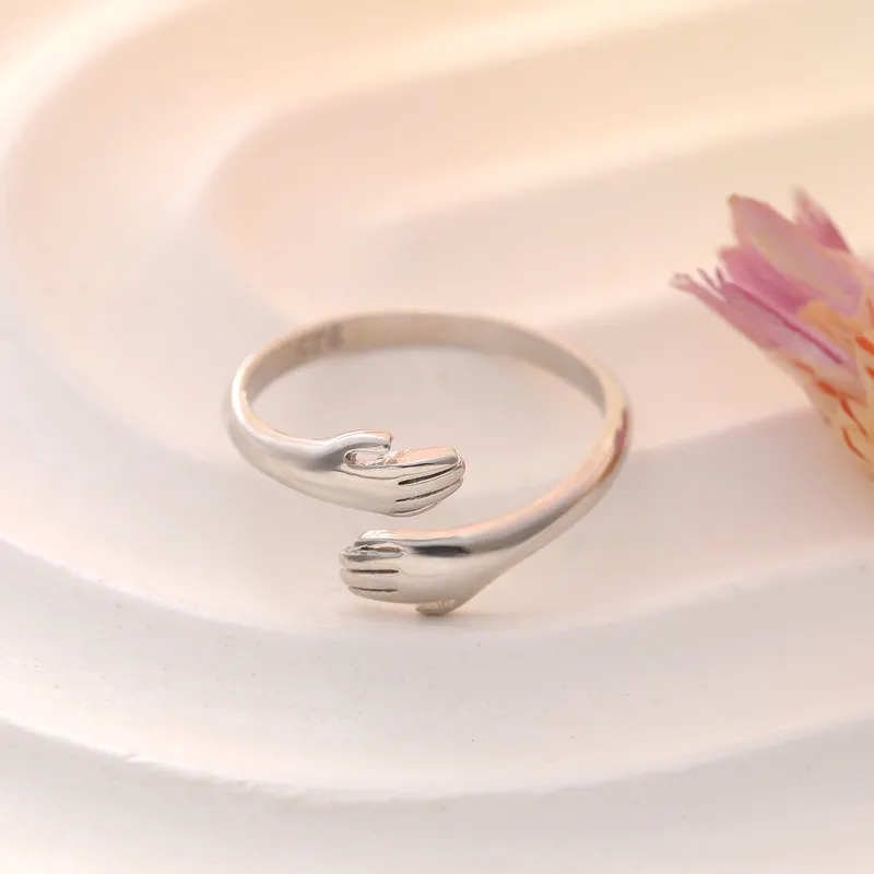 Hugging Themed Adjustable Silver Ring
