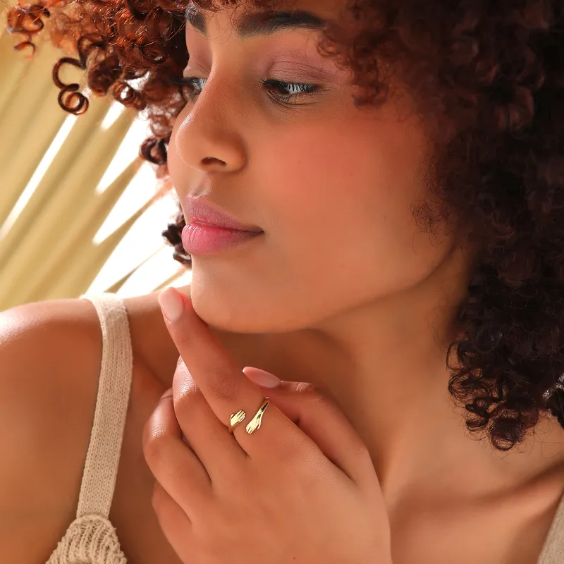 Hugging Themed Adjustable Silver Ring