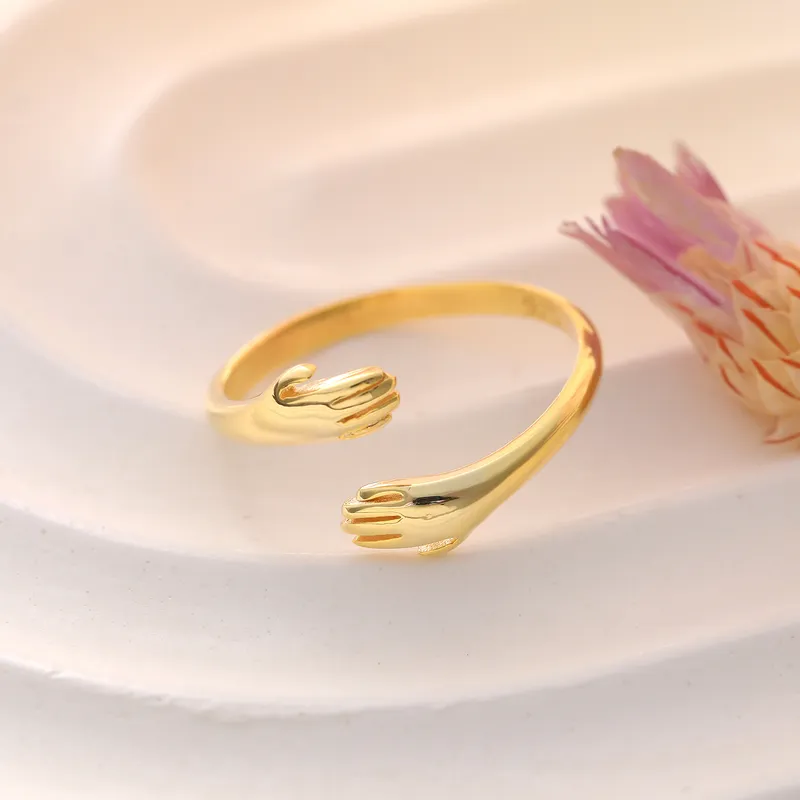 Hugging Themed Adjustable Silver Ring