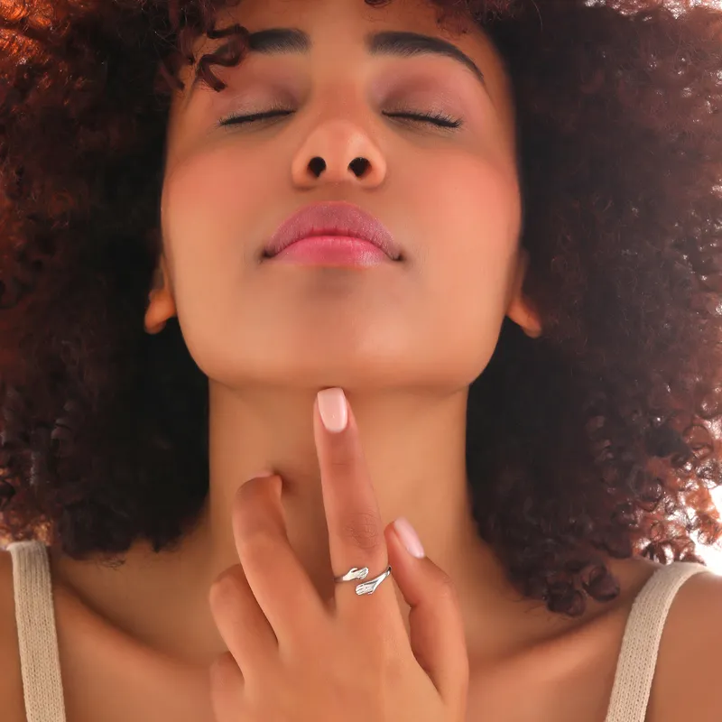 Hugging Themed Adjustable Silver Ring