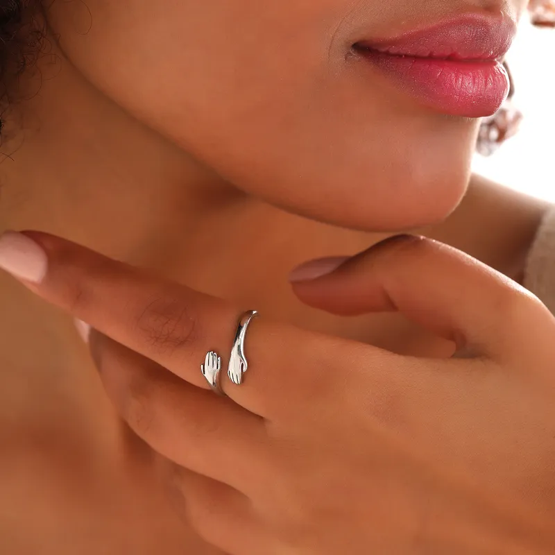 Hugging Themed Adjustable Silver Ring