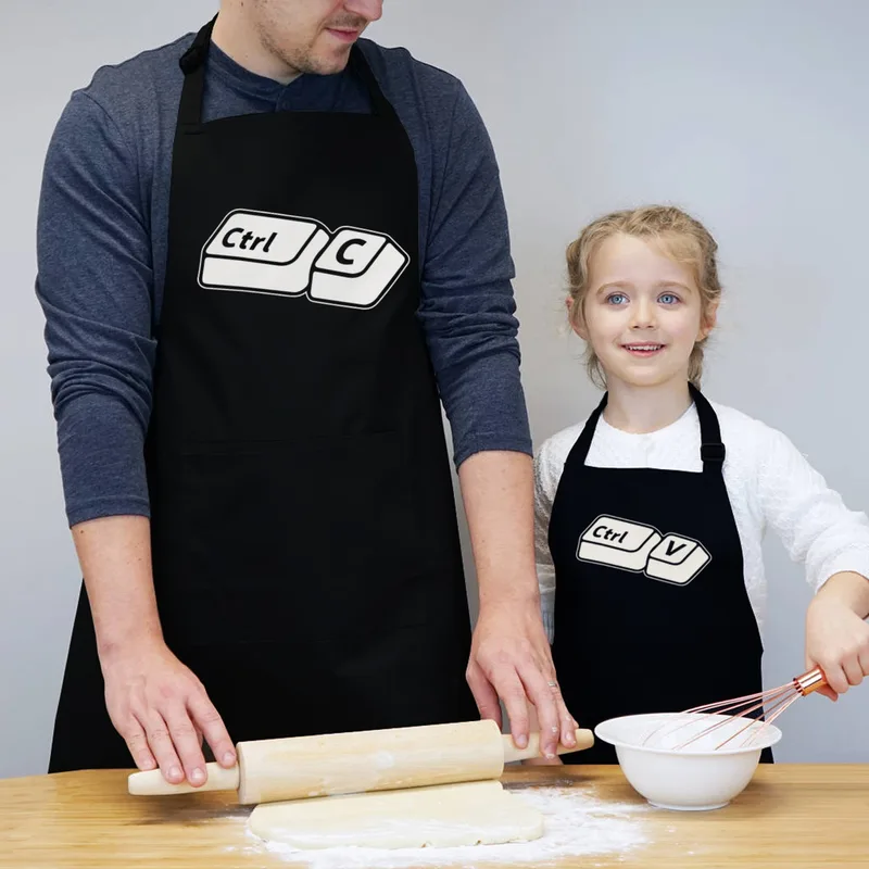 Humorous Father and Child 2 Pcs Kitchen Apron with Copy of Father's Design