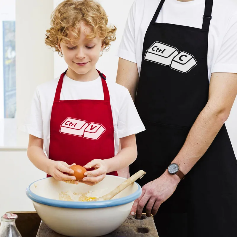 Humorous Father and Child 2 Pcs Kitchen Apron with Copy of Father's Design