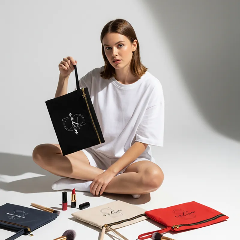 Personalised Canvas Makeup Bag with Name and Initial Design