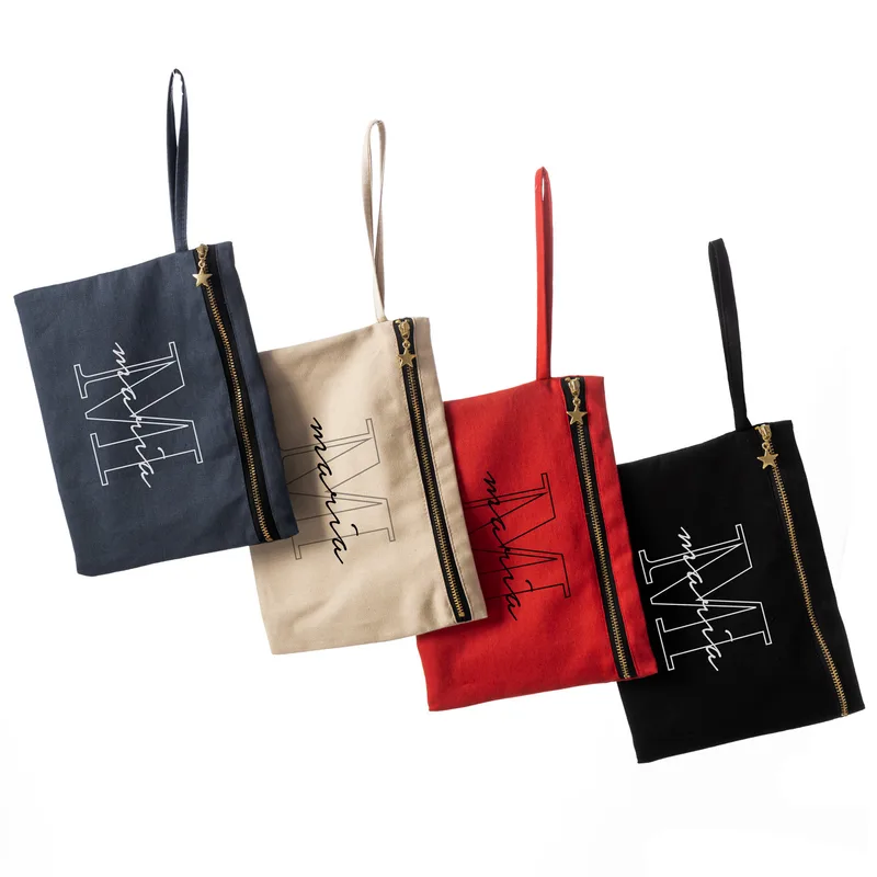 Personalised Canvas Makeup Bag with Name and Initial Design