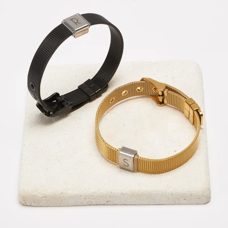 Initial Customized 2pcs Bracelet Set for Couples Black and Gold