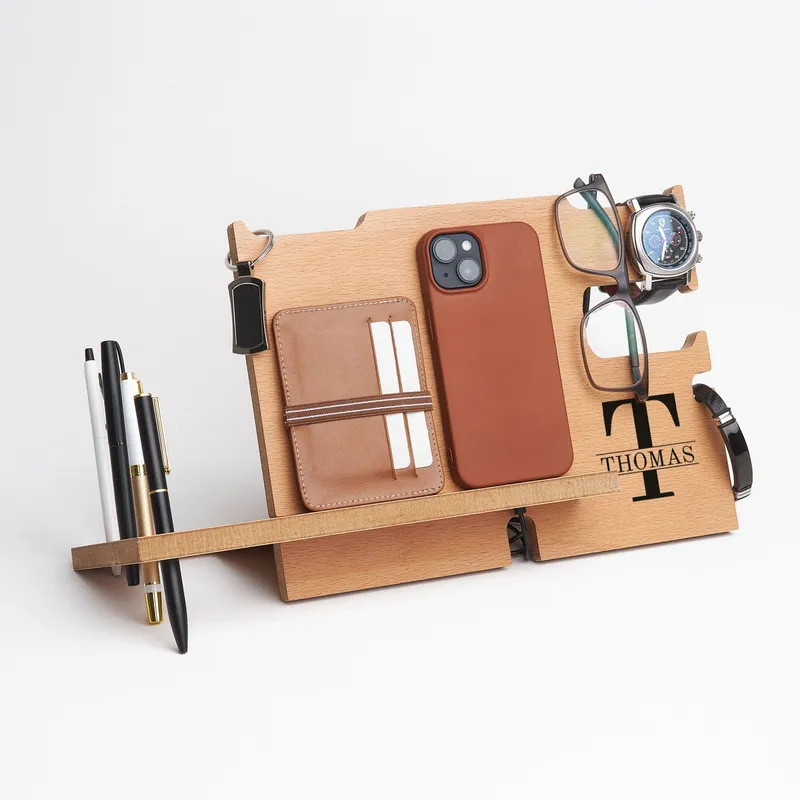 Initial Monogram Designed Wooden Desk Organizer