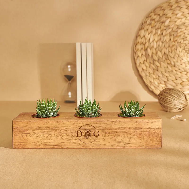 Initial Personalized Wooden Succulent Pot with 3 Slots