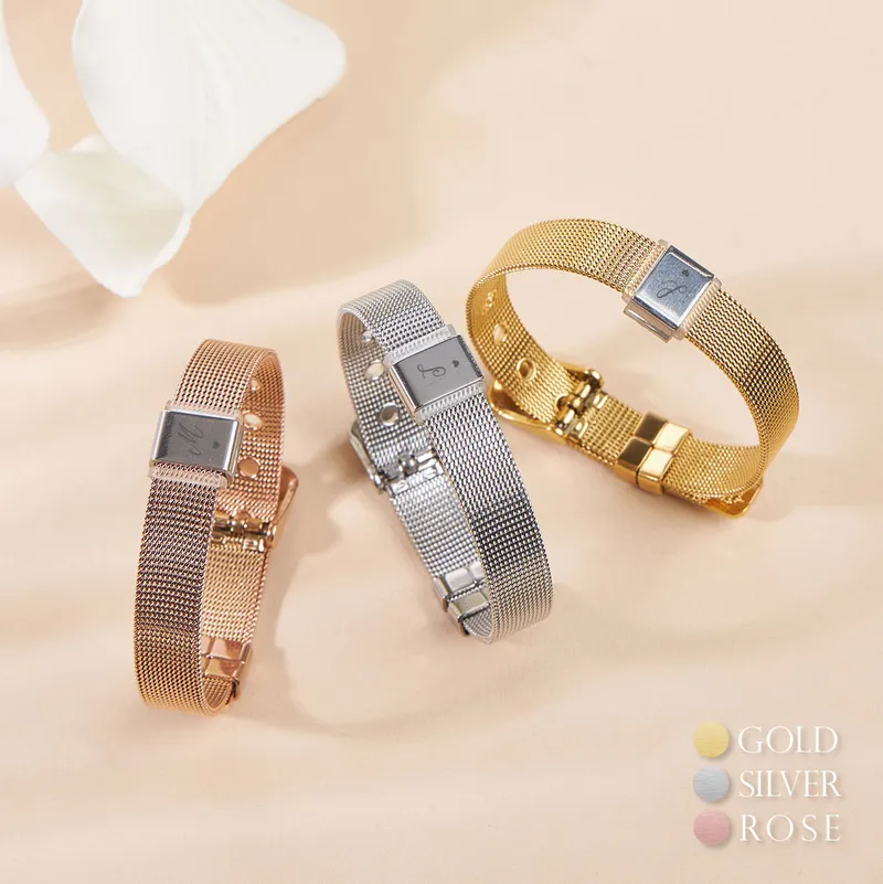 Initial Steel Mesh Bracelet with Minimal Heart