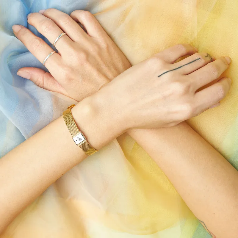 Initial Steel Mesh Bracelet with Minimal Heart